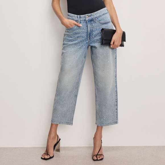 Good American Denim - Good American Crystal Stars Good 90’s Crop Straight Leg Jeans